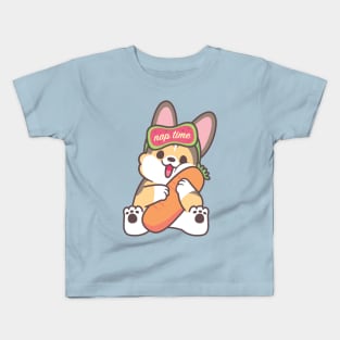 Nap Time Tricoloured Corgi with Carrot Pillow Bolster Kids T-Shirt